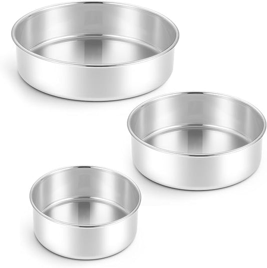 Leonyo 4-6-8 Inch Round Cake Pans Set of 3, Molds Tin for Baking, 2In Deep | Bake a multi-layer cake — perfect for celebrating weddings, birthdays, housewarmings, and graduations