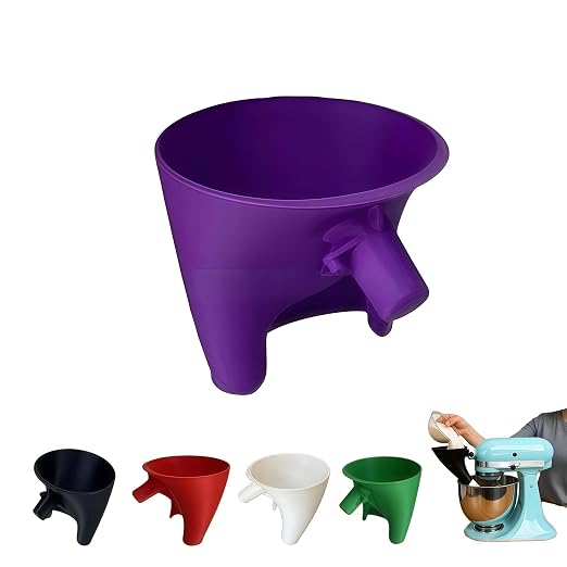 Flour Funnel for KitchenAid Mixer 5 Qt, Anti-Splash Attachment for Tilt-Head Stand Mixer 4.5 & 5 Quart (KSM150), Dishwasher Safe No-Mess Baking Tool, Easy Pour Accessory (Purple)