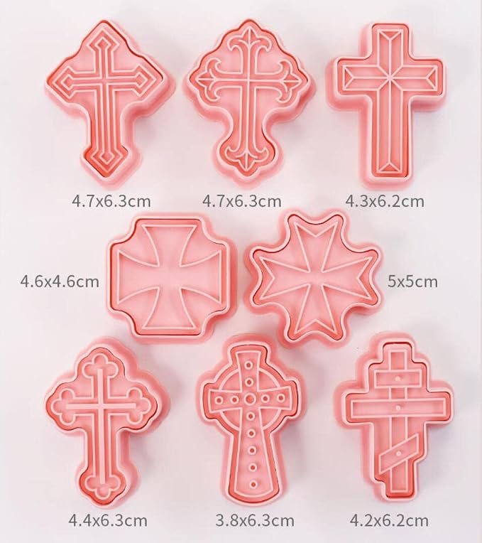 8 Pieces Cute Christian Cross Cookie Cutters Plastic Cookie Stamps Cookie Mould Press Cross Cookie Mould Set Baking Kitchen Tools (Cross 1227B)