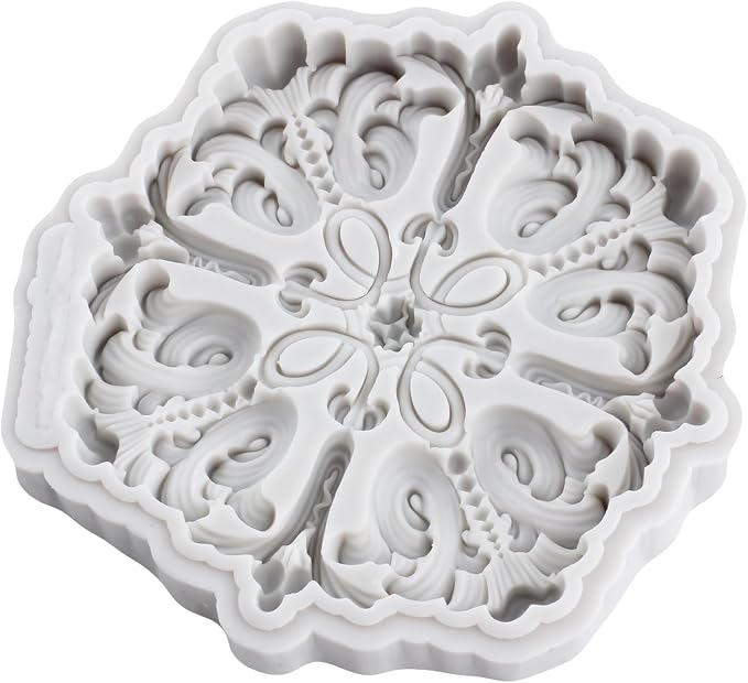 Baroque Style Curlicues Scroll Lace Fondant Silicone Molds Relief Flower Mold Filigree Mold For 3D Sculpted Cake Decorating Cupcake Topper Candy Chocolate Gum Paste Polymer Clay