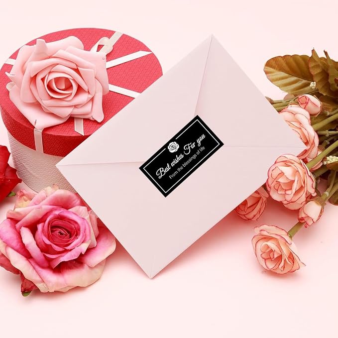100Pcs Best Wishes for You Stickers Self Adhesive Hotel Welcoming Guest Label Flower Packing Stickers for Gift Packing Cards Candy Bags Envelopes Party Supplies