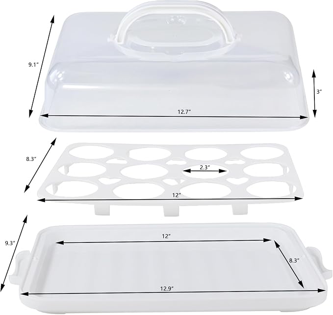 Cake Carrier with Lid, Cake Holder Cupcake Container for 12 Cupcakes 2 in 1 Portable Dessert Container for Pie Muffin Cobbler (White)