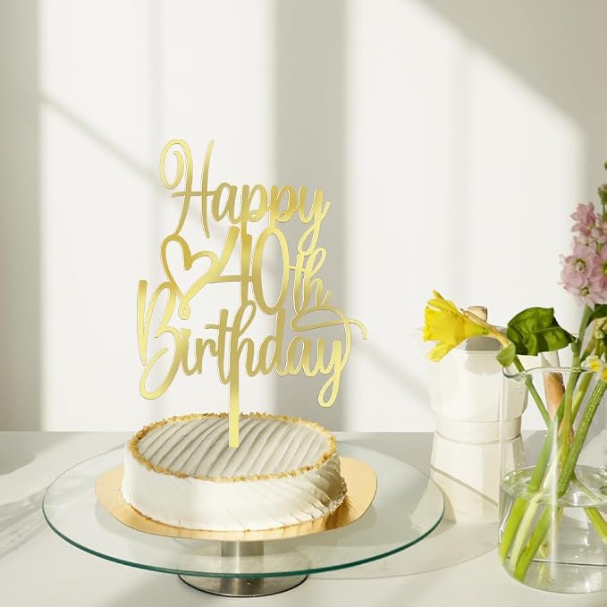 Acrylic Happy 40th Birthday Cake Topper - Cheers to 40 Years Cake Topper, 40 & Fabulous Cake Decoration for Hello 40th Birthday Anniversary Party Cake Decorations Supplies