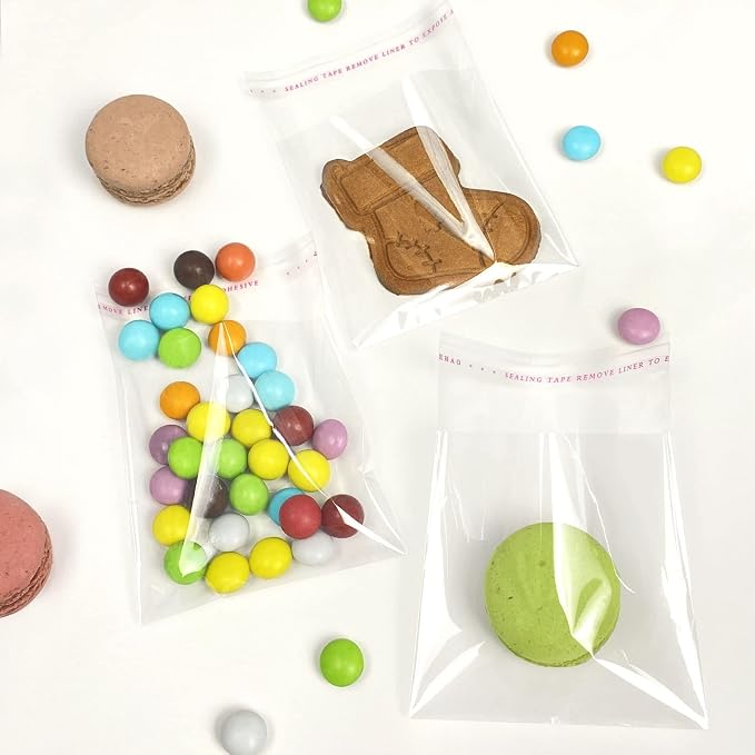 Morepack Self Sealing Cellophane Bags Self Adhesive,3x3 Inches Clear Resealable Cellophane Bags 200Pieces (Mini Size)