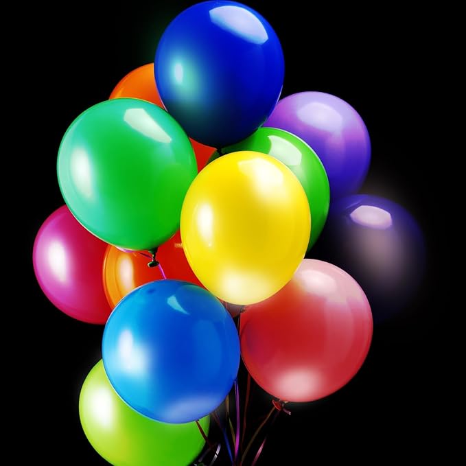 GIFTEXPRESS 50Pcs 12" Light Up Balloons - 50 Multicolor Latex Balloons with 50 LED Lights - 48 hours Super Bright Glow in Dark Balloons for Neon Party and Birthday Decoration New Year Countdown Party