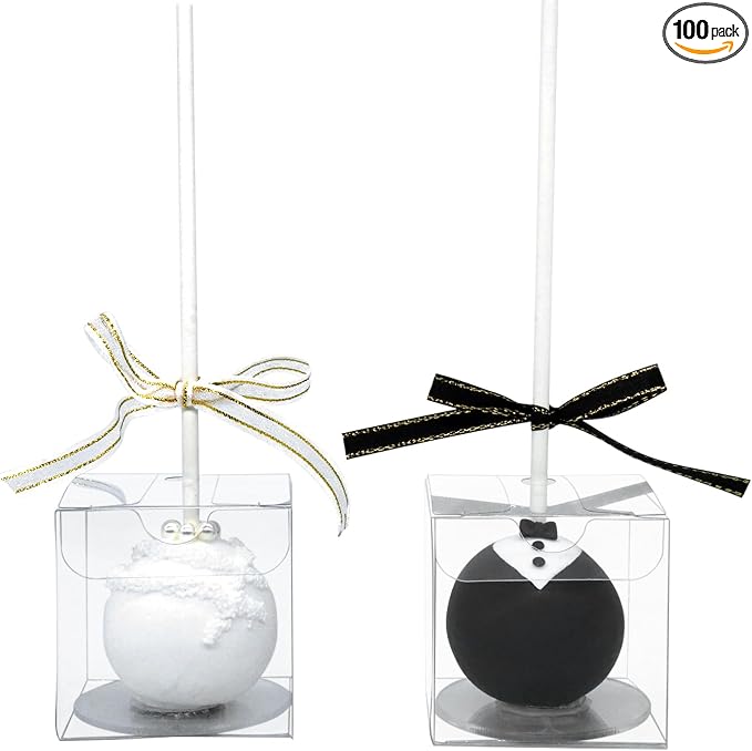XINHPKGG 100pcs Clear Favor Boxes 2x2x2 Inch Clear Cake Pop Boxes with Hole Top Macaron Box Treat Box for Birthday Wedding Party