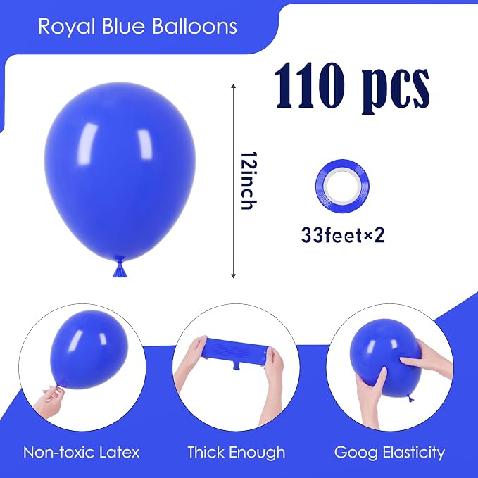 Voircoloria 110pcs Royal Blue Balloons 12inch Blue Latex Party Balloons for Graduation, Wedding, Birthday, New Year, Baby Shower, Anniversary, Baseball, Nautical Party Decorations