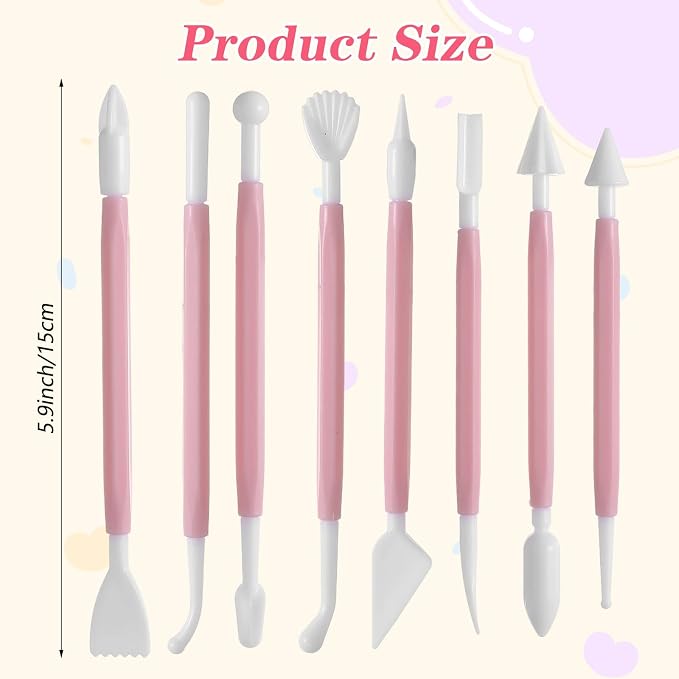 8 Pcs Clay Sculpting Tools Kit Fondant Sculpting Tool Set Air Dry Clay Tools Double Head Pottery Modeling Clays Carving Tool Plastic Cake Decorating Pens for Flower Modeling Baking Crafts Adult Pink