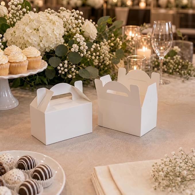 Aosric Small White Gable Boxes 3.5 x 3.5 x 6.3 In, 30 Pack | Premium Cardstock Party Favor Boxes with Handles for Wedding, Baby Shower, Bakery, Cookies, Treats & Retail Packaging