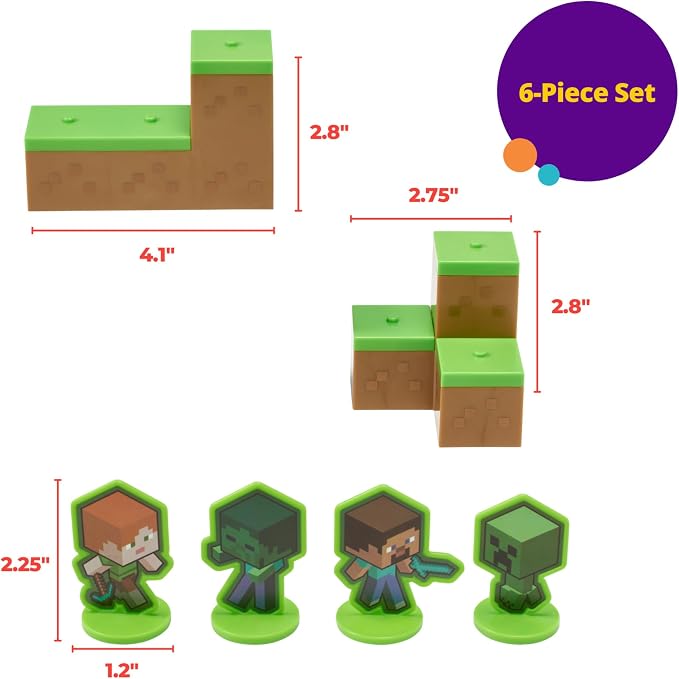 DecoSet® Mobs Beware Minecraft Cake-Topper, 6-Piece Stackable Cake-Decoration, Interlocking 3D Blocks With Characters, Food Safe Birthday Cake Decoration, 2.8 inches (W) x 2.8 inches (H) (Pack of 2)