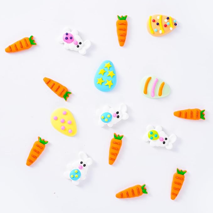 Easter Icing Decoration 16 Counts Edible Rabbit Eggs Carrot Royal Icing Decoration Sugar Sprinkles for Baking Cupcake Topper Cake Ice Cream Cookies Chocolate