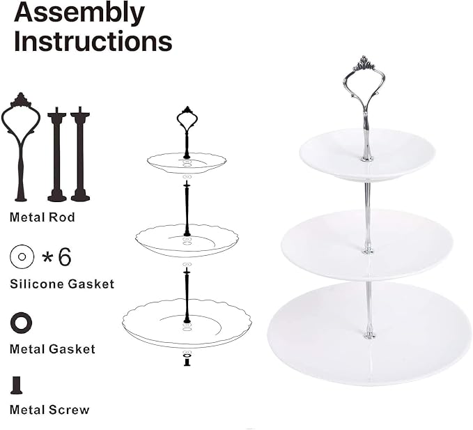 BetterJonny 6 Sets 3 Tier Cake Plate Stand Handle, Cake Stand Hardware Handle Fittings Holder for Wedding and Party Making Dessert Platter Stand (Silver)