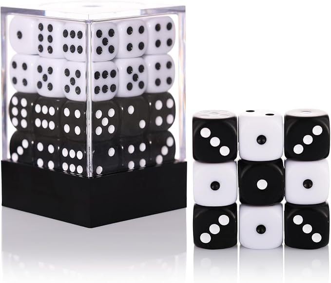 36 of Pack 12MM 6 Sided MINI Dice Set,Solid White and Solid Black Game Dice Set, 6 Sided Standard Colored Dices for Tenzi, Bunco,with Portable Plastic Box(White+Black)