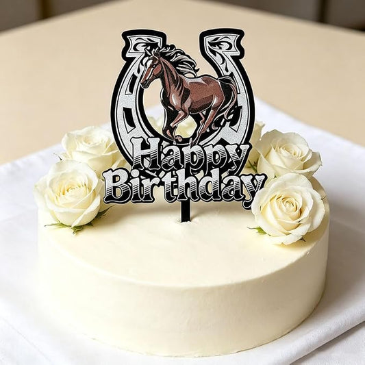 Black Acrylic Horse Happy Birthday Cake Topper, Horse Theme Party Decoration for Boys, Girls, Men, Women & Kids Birthday Party Decoration Supplies (Design5)