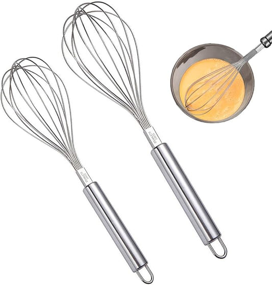 Whisks for Cooking, Wisking Tool 2 PCS, Metal Whisk Set for Non-Stick Cookware, Balloon Egg Beater Perfect for Blending, Whisking, Beating, Frothing & Stirring-Easy to Use and Clean (11.81"&9.84")