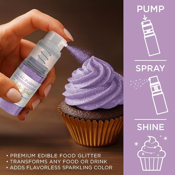 Bakell - Lilac Purple Tinker Dust (4g, 1x Mini Spray Pump) Edible Glitter for Food, Desserts, and Baked goods!