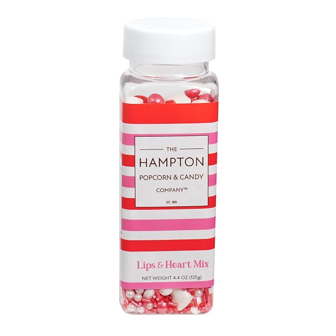 Lips & Hearts Sprinkle Mix Red and White 4.4 oz, Valentines Sprinkles For Cake Decorating, Baking, Ice Cream & More, The Hampton Candy Company