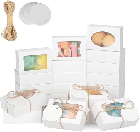 COTOPHER Soap Box, 100Pcs Small Soap Packaging Boxes 3.5x2.35x1.2 Inch Mini Kraft Boxes with Window Soap Boxes for Homemade Soap Candy Chocolate Bakery Cookies Soap Packaging