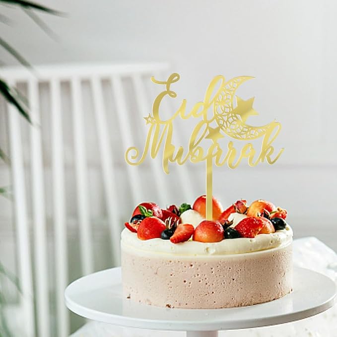 Acrylic gold Eid mubarak Cake Topper, Muslim Islam Eid Festival Party Decorations - Wedding/Baby Shower/Birthday Party Decorations