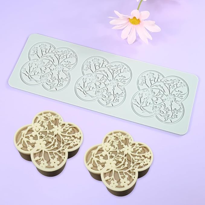 mostsom 3D Plum Blossom Branch Cake Lace Mold Silicone Mould Fondant Mold Chocolate Stencil Cake Decorating Border Bakeware (D_ Plum Blossom)