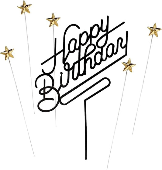 Happy Birthday Acrylic Cake Topper Birthday Party Decorations Cupcake Toppers Decorations Supplies (Black pentagram 2)