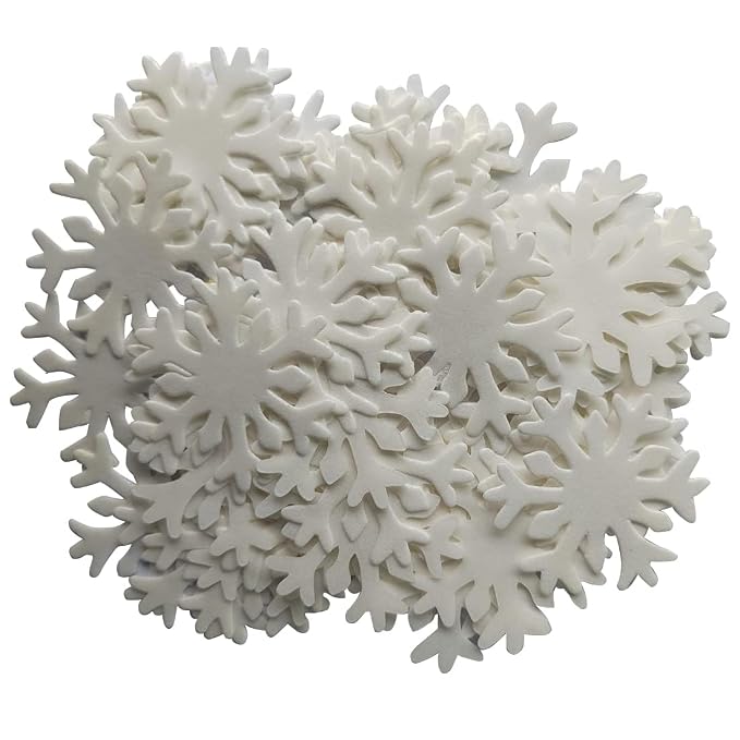 50Pcs White Edible Cake Cupcake Toppers Snowflakes Christmas Winter Frozen Party Decoration