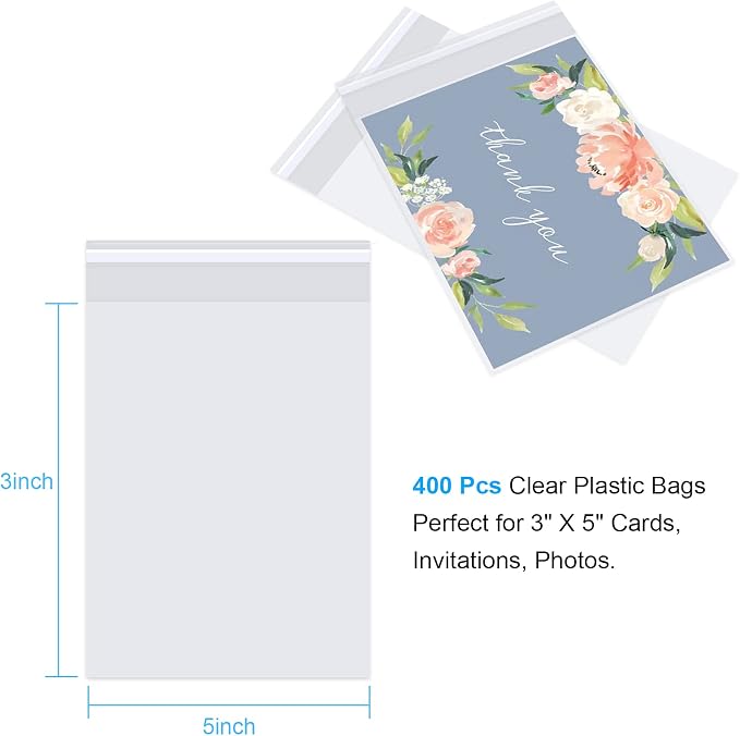 400 Pcs Cellophane Bags, 3x5" 2.8 Mils Cookie Bags for Packaging, Small Cellophane Bags Self Adhesive, Cello Bags Small Clear Plastic Bags for Candy, Dessert, Bakery,Jewelry, Crafts
