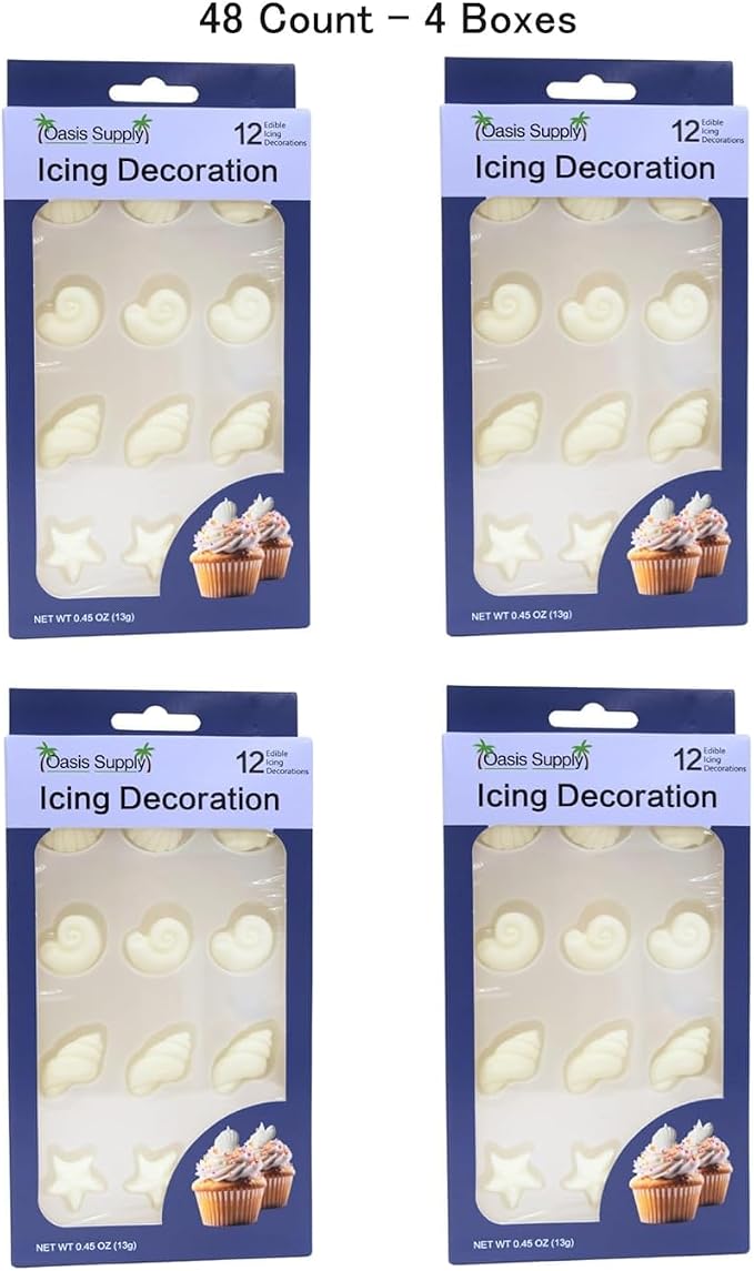 Oasis Supply Seashells and Starfish Sugar Decorations, 48-Count Cake Toppers