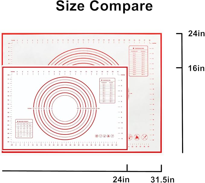 Large 24" x 16" Silicone Baking Mat | Non-Slip Pastry & Dough Mat with Dough scraper | Ideal for Rolling Out Pie Crusts, Fondant, and More | Oven-Safe Silicone Liner (24''L X 16''W)