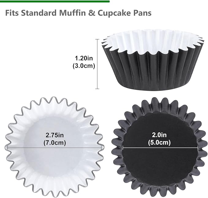 Caperci Heavy Duty Black Cupcake Liners 150pcs - Standard Grease-Resistant Paper Muffin Baking Cups, Odorless, No Muffin Pan Needed, Easily Peels (Black)