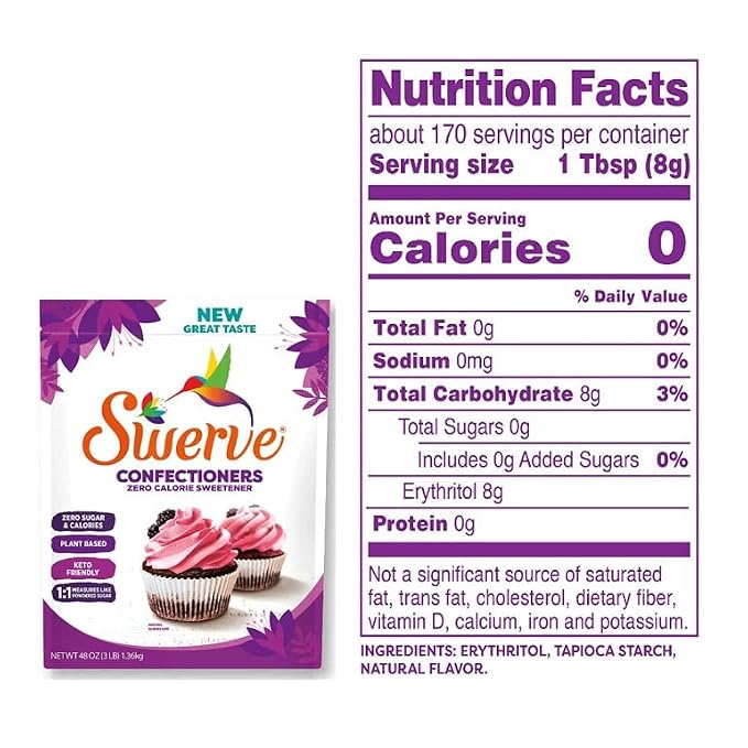 Swerve Ultimate Sugar Replacement Sweetener, Confectioners Sugar Substitute, Zero Calorie, Keto Friendly, Zero Sugar, Non-Glycemic, Gluten Free, 48 Oz