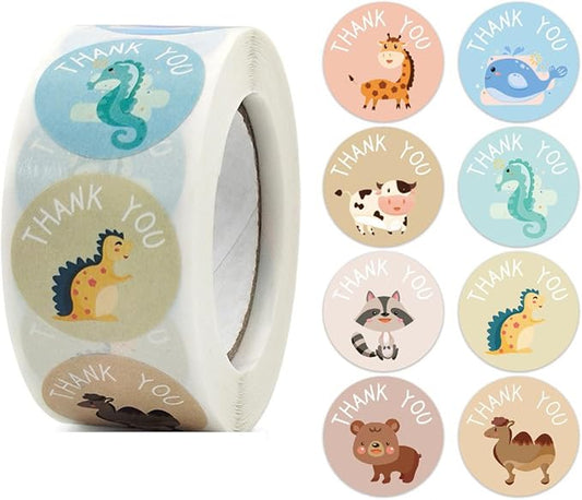 BLESS-VAST 500 PCS Thank You Stickers for Small Business - 1 Inch Deer Cat Cow Camel Dinosaur Animal Thank You Stickers for Envelope Seal Labels Baking Packaging Gift Bags Party Favors (Animal)