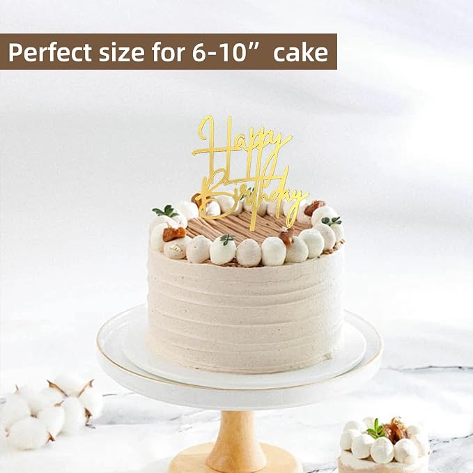 5-Pack Gold Happy Birthday Cake Toppers, Acrylic, Reusable | 5 Unique Designs, No Duplicates, 4.5-6.1", Fits 6-10" Cakes