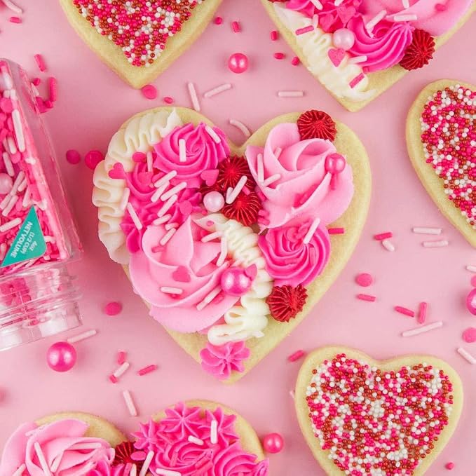Valentines Day Heart Sprinkles Pink, Valentine Sprinkles Jimmies Pink White Edible Sprinkles for Cake Decorating Decorations Cookie Cupcake Cake Sprinkle Made in USA