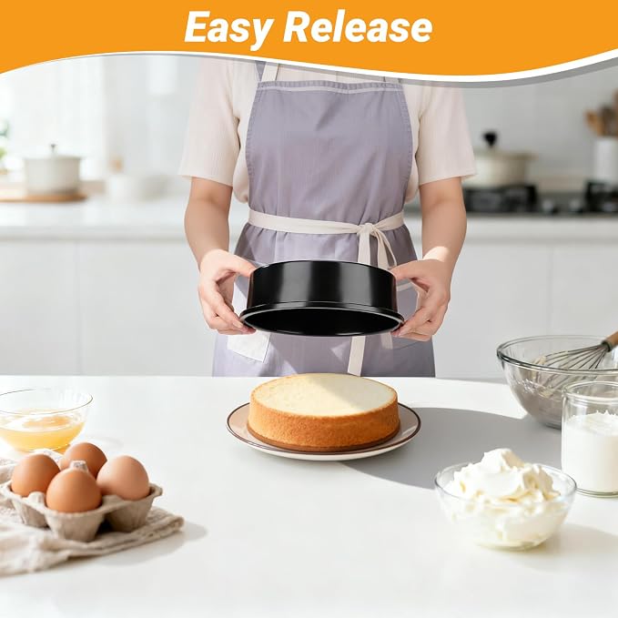 Beasea 8 Inch Cake Pan Set of 3, Nonstick Carbon Steel Round Cheesecake Pans, Heavy Duty Cake Mold Tin for Home DIY Dessert Baking