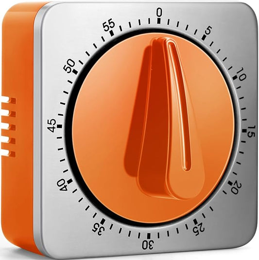 Orange Kitchen Timers for Cooking, Chef Cooking Timer Clock with Loud Alarm,100% Mechanical Desk Timer - No Batteries Required - Magnetic Backing, Exquisite Stainless Steel Body - Countdown Reminder