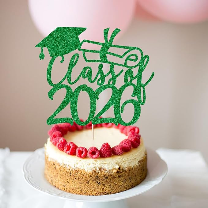Gold Class of 2026 Congrats Grad Cake Topper Glitter Graduation Party Supplies - High School College Graduates -College Graduate Cake Topper Decorations (Class of 2026 green)