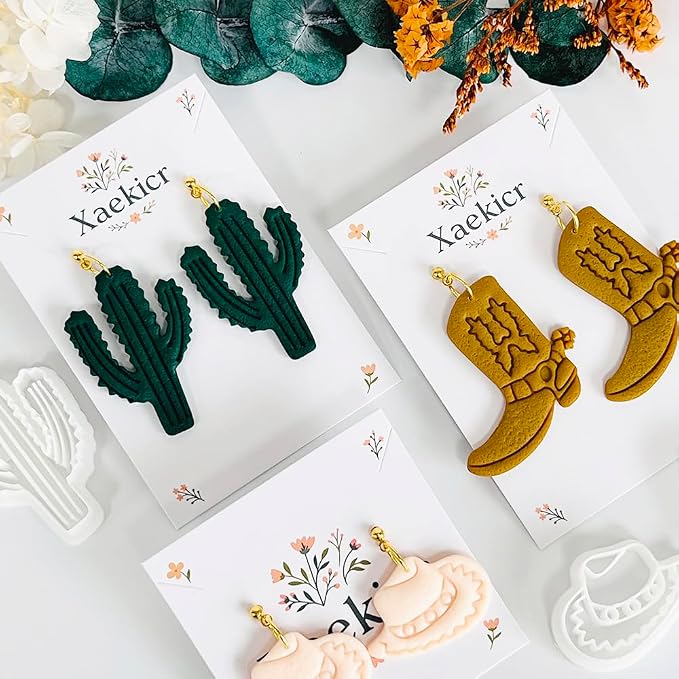 Xaekicr Western Theme Polymer Clay Cutters Set – 3PCS Cowboy Hat Boot Cactus Clay Earring Cutters, Polymer Clay Molds and Tools for DIY Jewelry Making