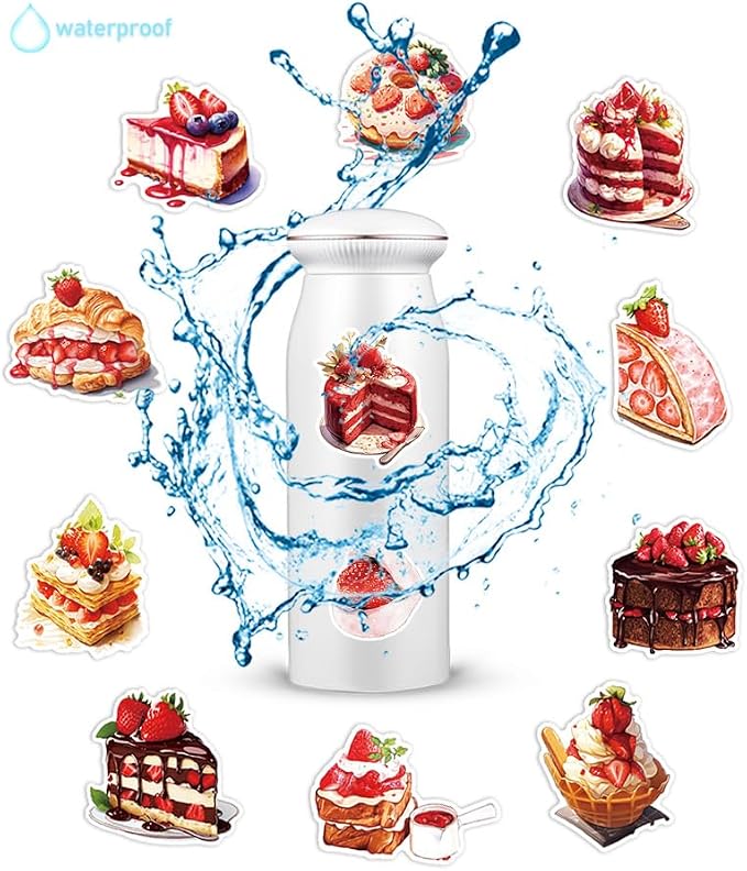 50 Pcs Cute Strawberry Dessert Stickers, Watercolor Food Stickers, Waterproof Vinyl Stickers for Journals, Water Bottles, Laptops, Scrapbooking (Strawberry Dessert)