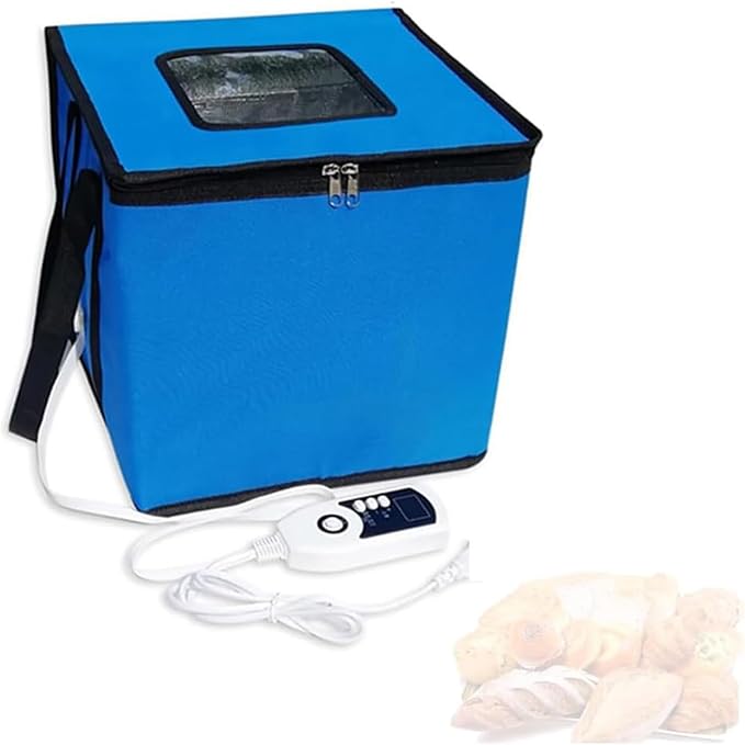 Dough Proofer Box with Heater - Temp Control, Folding Fermentation Bag for Bread Making Kit, Reusable Sour Dough Starter Jar - Bread, Yogurt, Natto (Blue L)