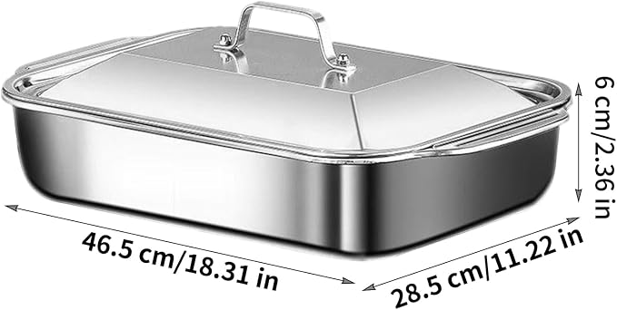 Heavy Duty Baking Pan - Multi Purpose Stainless Steel Sheet for Oven Cooking | Polished Metal with Smooth Edges, Perfect for Roasting Vegetables Meat and Desserts Sturdy 18.31x11.22x2.36 in