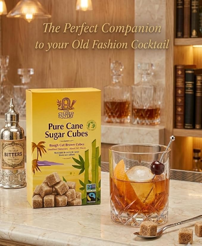 The Gilded Pantry Demerara Brown Sugar Cubes - Rough Cut, Unrefined Cane Sugar Lumps - Fair Trade & Non-GMO - Perfect for Cocktails, Coffee, Tea & Baking, 17.6 Oz