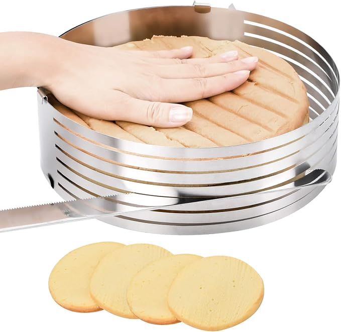 Oranlife Cake Leveler Slicer, Adjustable Round Cake Rings, Cake cutter, 7 Layer Stainless Steel Cake Slicing Accessories, 9.8-12.2 inch