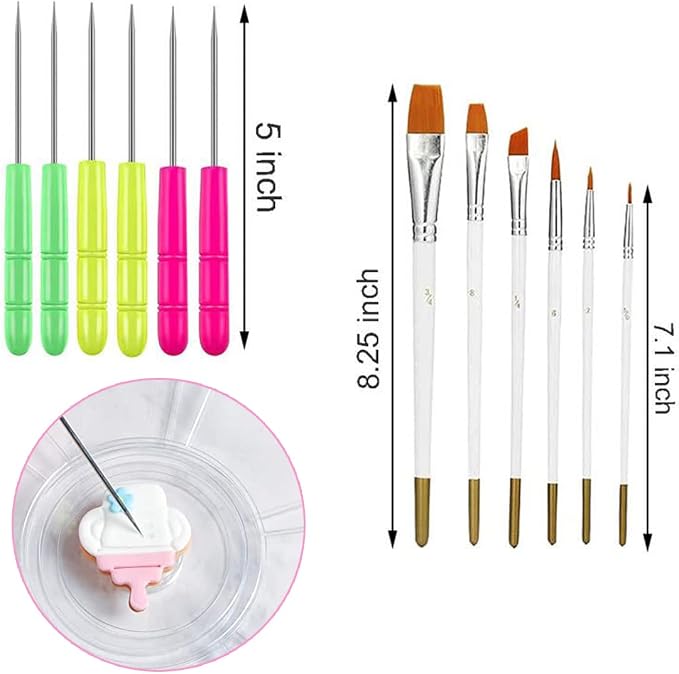 Cookie Decorating Kit Supplies 8 Inch Including 1 Acrylic Turntable, 6 Decoration Brushes 6 Scribe Needle, Cookie Turntable Decorating