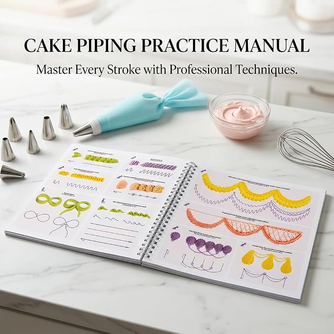 Upgraded Cake Practice Decorating Board with Adjustable Stand Thickened Waterproof, 23 Sheets Icing Piping Nozzles Practice Drawings Cake Decorating Kit Baking Supplies for Beginner Home Baker