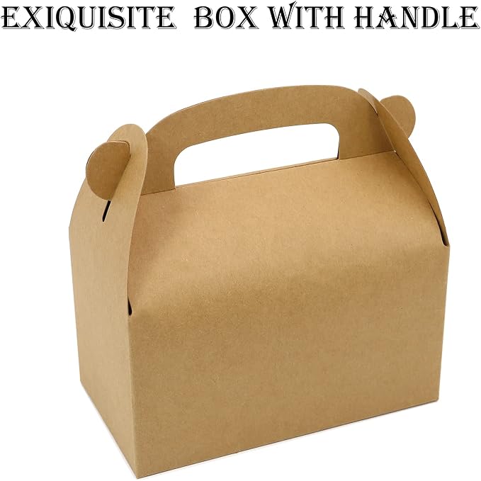 24-Pack Brown Party Favor Treat Boxes, Goodie Gable Paper Gift Boxes with Handles. Perfect for Birthday, Babyshower, and Any Fun Party