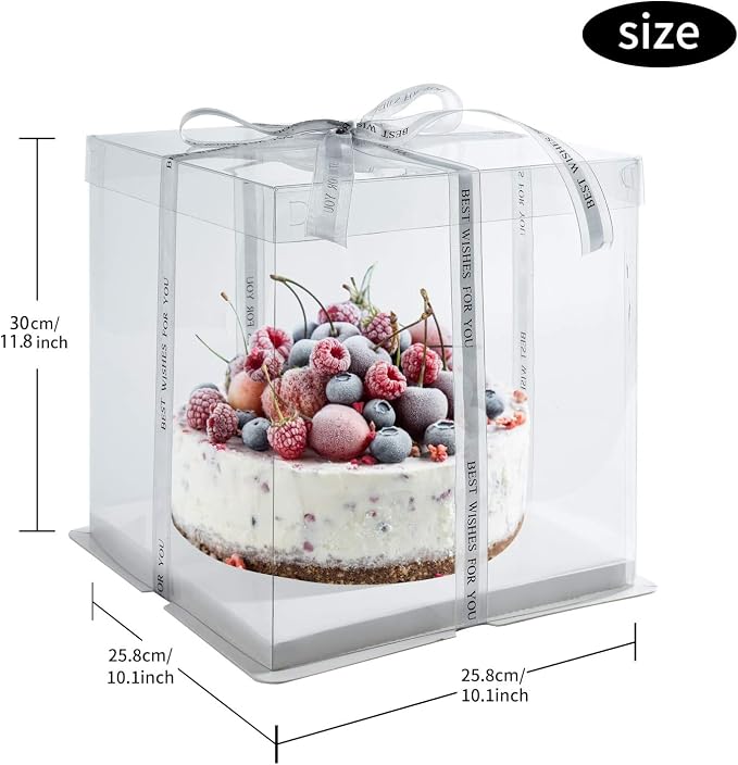 BURLIHOME 5 Pack Clear Cake Boxes 10x10x12 Inches, Tall Cake Boxes for Tier Cakes, Clear Gift Box for Wedding, Party, Birthday