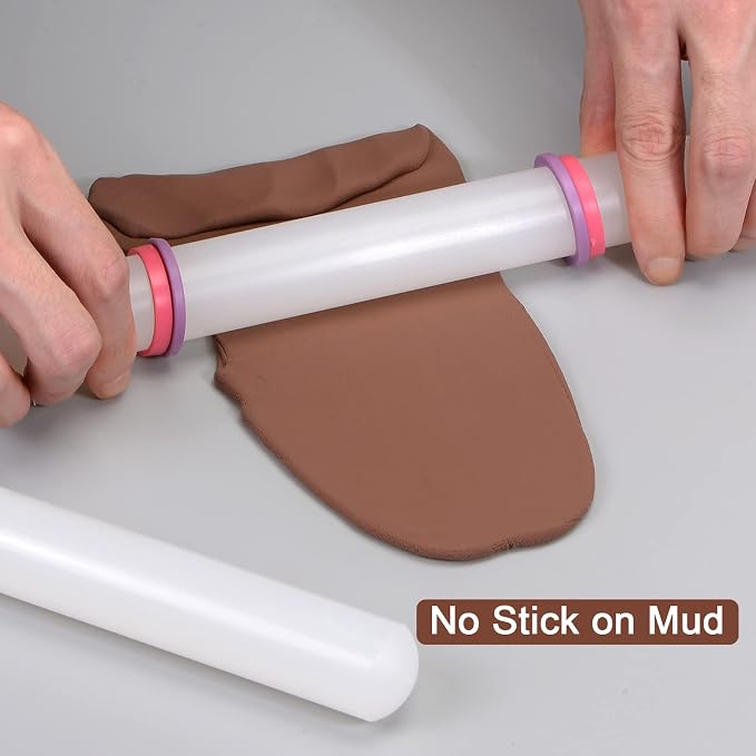 HARFINGTON Fondant Rolling Pin PP 30cm x 2.5cm Non Stick for Baking White