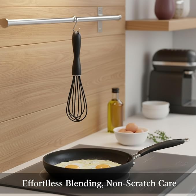 Nonstick Pan Compatible Mixing: 10.2 Inch Silicone Coated Wire Whisk with Stainless Steel Core for Eggs and Sauces