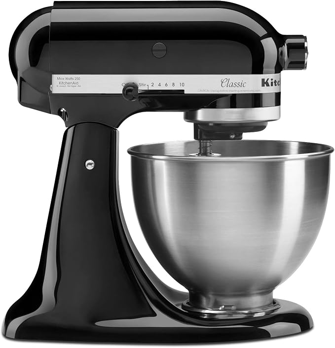 KitchenAid Classic Series 4.5 Quart Tilt-Head Stand Mixer K45SS, Onyx Black & K45B Coated Flat Beater, White, 4.5 Qt